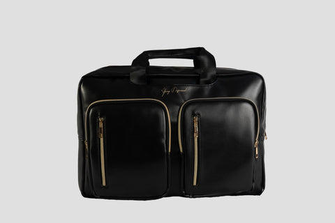 2-in-1 Laptop Backpack Briefcase – Black & Gold Travel Bag with Velvet Pouch – Young Professionals YP