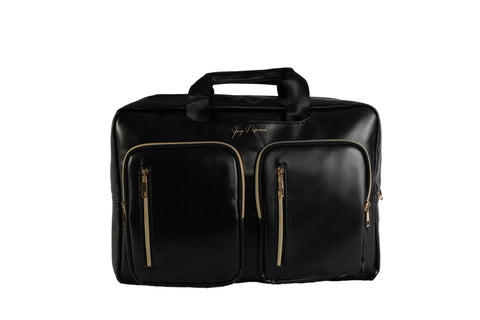 2-in-1 Laptop Backpack Briefcase – Black & Gold Travel Bag with Velvet Pouch – Young Professionals YP