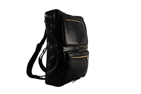 2-in-1 Laptop Backpack Briefcase – Black & Gold Travel Bag with Velvet Pouch – Young Professionals YP