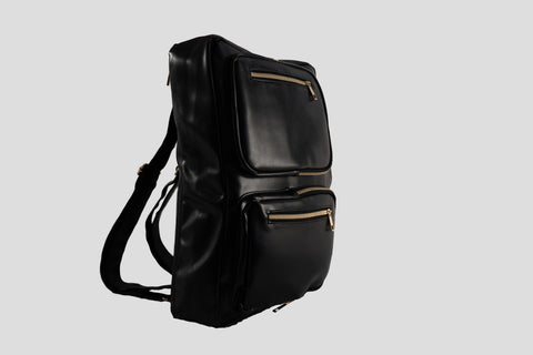 2-in-1 Laptop Backpack Briefcase – Black & Gold Travel Bag with Velvet Pouch – Young Professionals YP